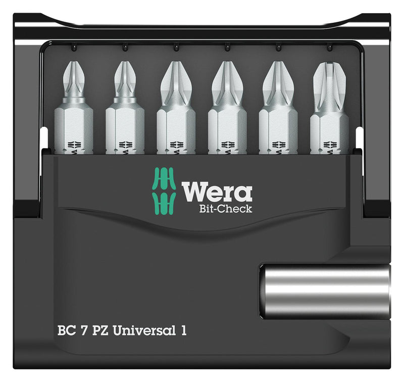 Wera 05056296001 Bit Set Universal Holder Check Pozidrive 8 Piece