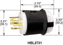 HUBBELL WIRING DEVICES HBL2731 CONNECTOR, POWER ENTRY, PLUG, 30A