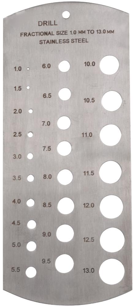 Duratool D03115 Drill Gauge Metric Hole 25 Holes Fractional 13 mm Max Range