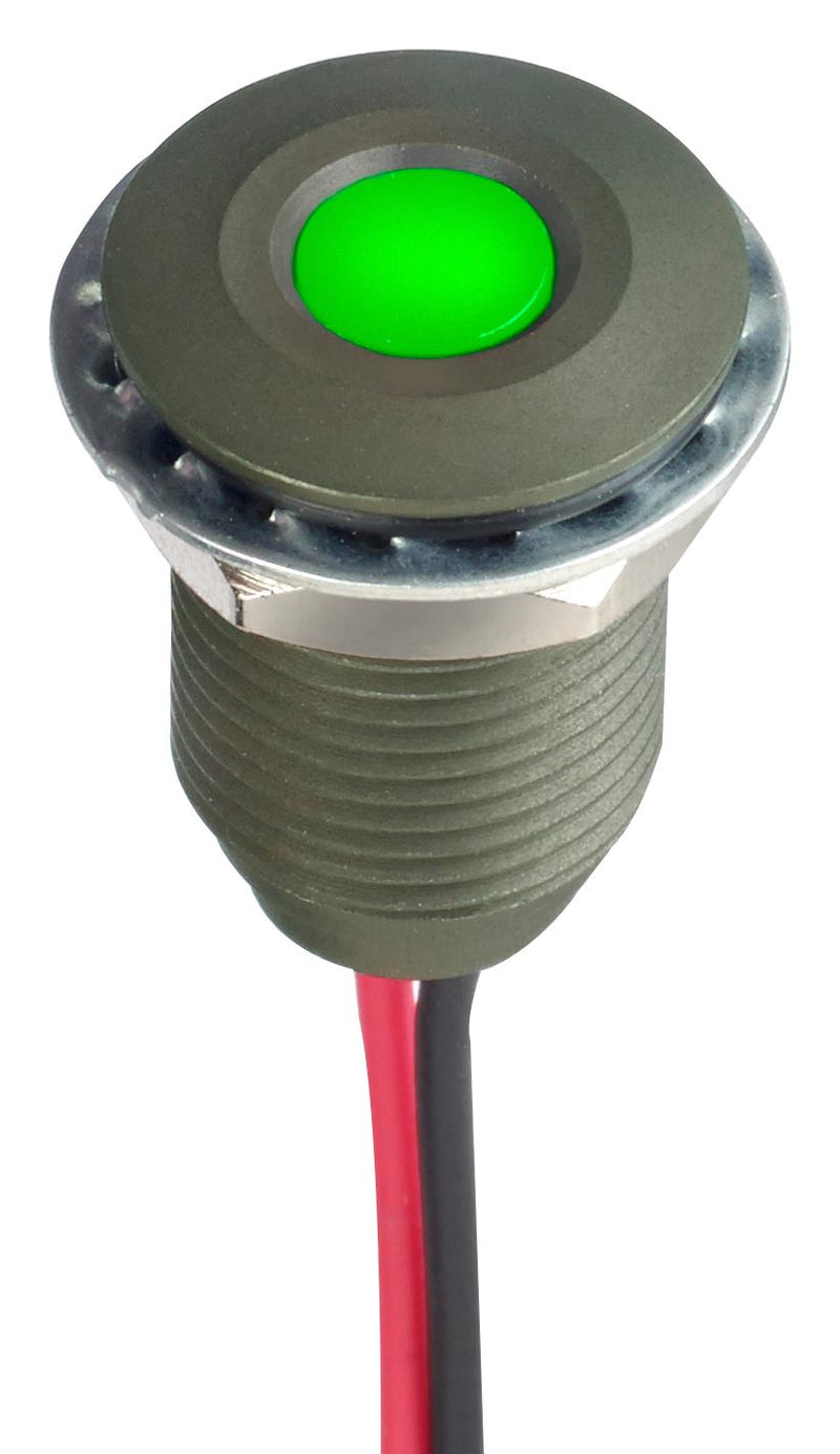 Apem Q10F5AKXXG12E LED Panel Mount Indicator Green 12 VDC 10 mm 20 mA 6 mcd IP67