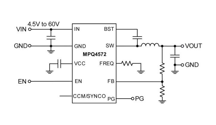 Monolithic Power Systems (MPS) MPQ4572GQB-AEC1-P DC-DC Switching Synchronous Buck Regulator Adjustable 4.5-60 V in 1-54 / 2 A out QFN-12