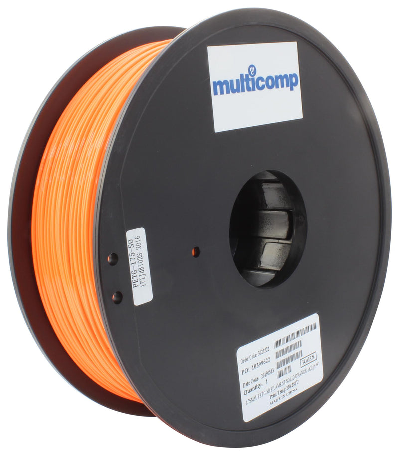 Multicomp MC011468 3D Printer Filament Petg 1.75 mm Solid Orange 250 &deg;C Melting Temp