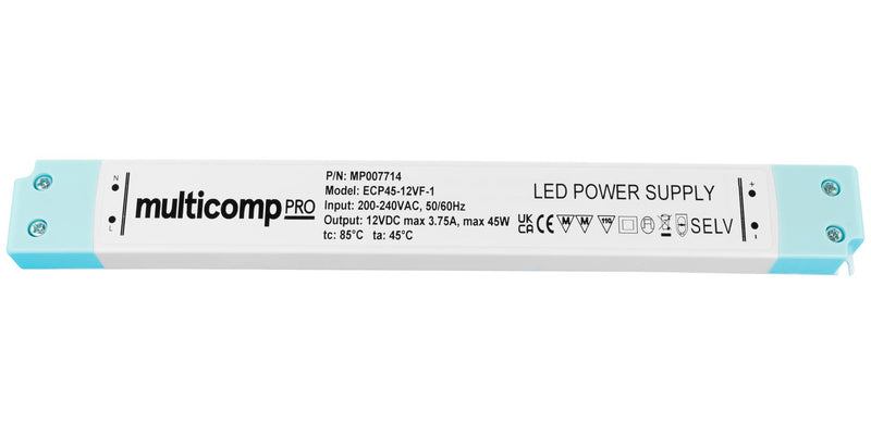 Multicomp PRO MP007714 MP007714 LED Driver IP20 Lighting 45 W 12 V 3.75 A Constant Voltage 200