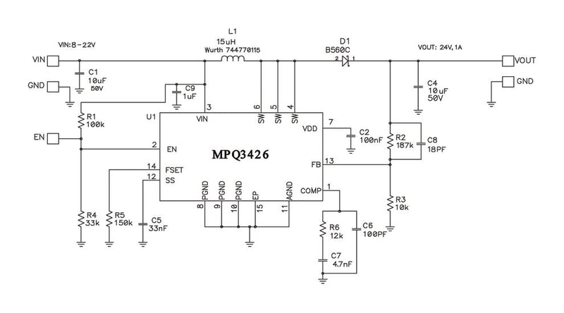 Monolithic Power Systems (MPS) MPQ3426DL-AEC1-LF-P DC-DC Switching Boost (Step Up) Regulator 3.2V-22V in 3.2V to 35V out 6A 540kHz QFN-EP-14 New