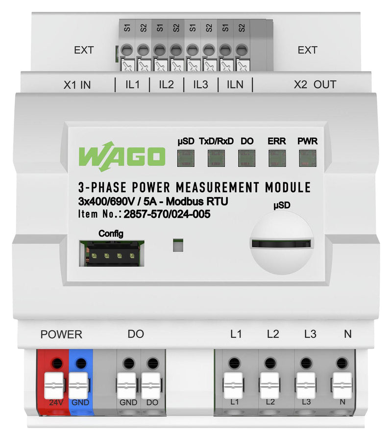 Wago 2857-570/024-000 2857-570/024-000 Power Measurement Module 3-Phase 24 VDC DIN Rail 2857 Series