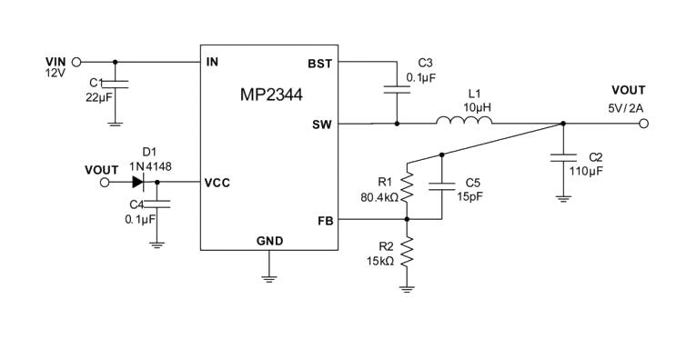 Monolithic Power Systems (MPS) MP2344GJ-Z MP2344GJ-Z DC-DC Switching Synchronous Buck Regulator 7.5V-26V in 3.3V to 24.18V out 2A 600kHz TSOT-23-6