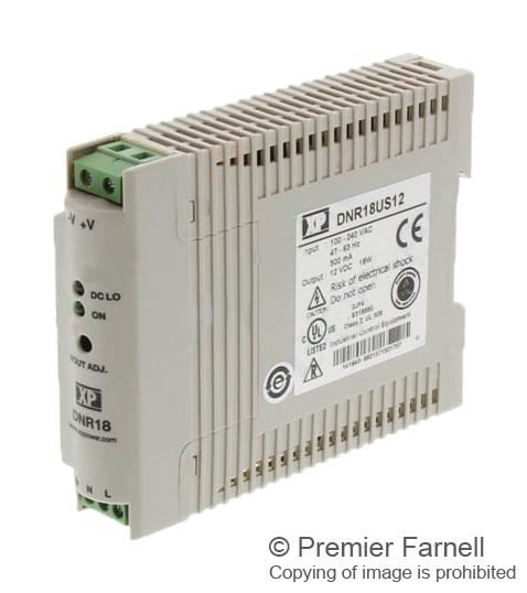 XP POWER DNR18US12 AC-DC CONVERTER, DIN RAIL, 1 O/P, 18W, 1.5A, 12V