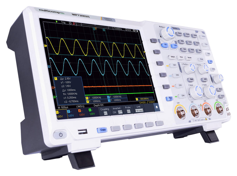 Multicomp PRO MP720025 EU-UK Digital Oscilloscope Touchscreen Decoding 4 Analogue 100 MHz 1 Gsps 40 Mpts 3.5 ns