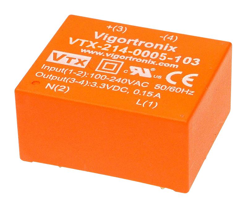 Vigortronix VTX-214-0005-124 AC/DC PCB Mount Power Supply (PSU) ITE 1 Output 500 mW 24 V 21 mA