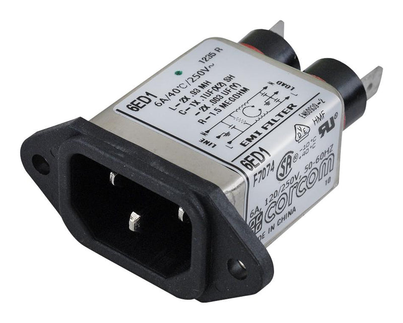 TE Connectivity 1-6609016-7 IEC Filter 0.1015 &micro;F 250 VAC Standard 10 A Quick Connect 360 &micro;H