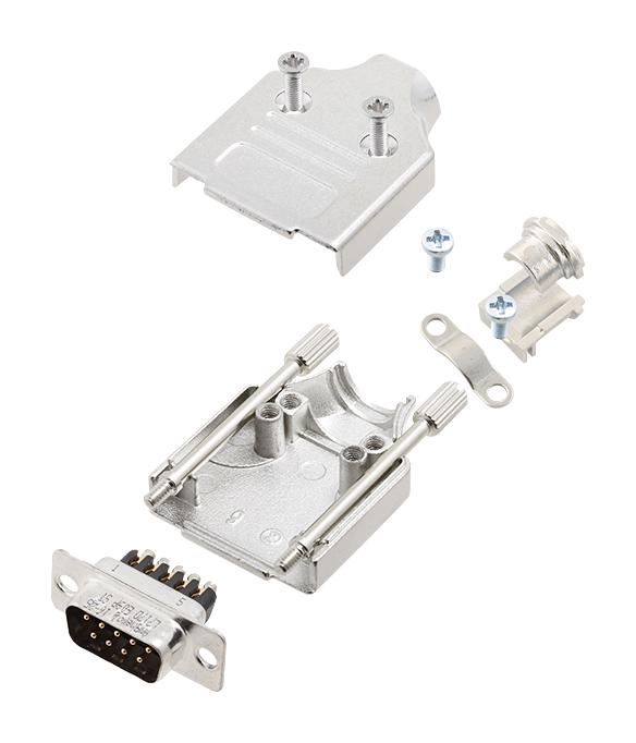 Amphenol ICC (COMMERCIAL PRODUCTS) L17MHDM15+L717DA15PST D Sub Connector W/ Backshell 15 Contacts Plug Screw DA Mhdm Series Steel Body