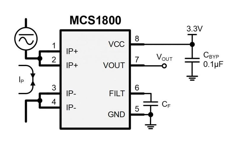 Monolithic Power Systems (MPS) MCS1800GS-25-P Current Sensor 100 kHz Soic 8 Pins 3 V 3.6