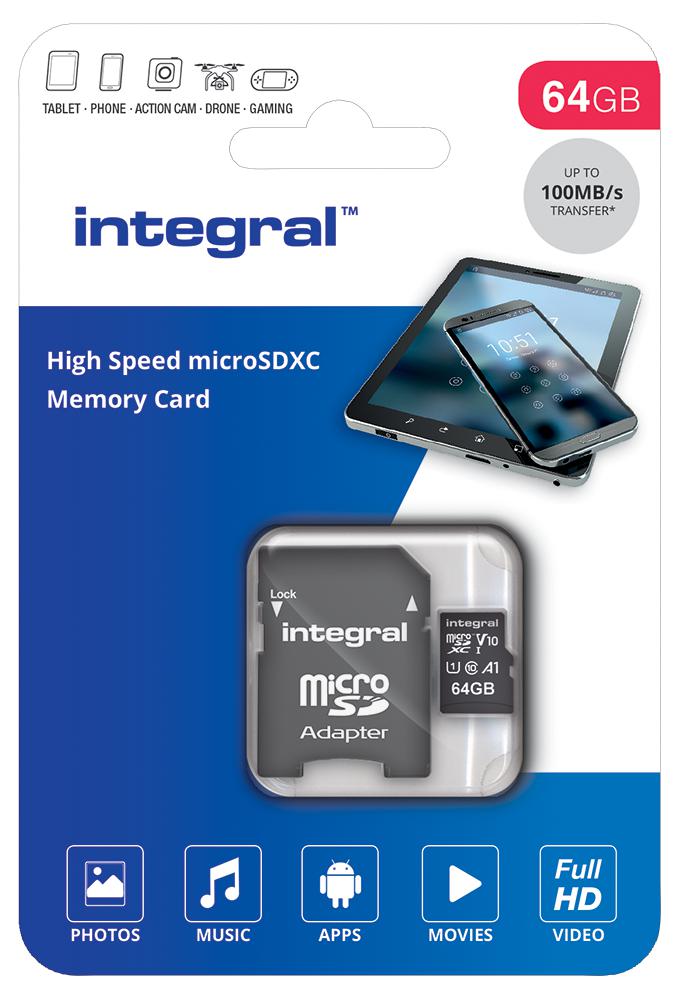 Integral INMSDX64G-100V10 INMSDX64G-100V10 Flash Memory Card Microsdxc UHS-1 Class 10 64 GB