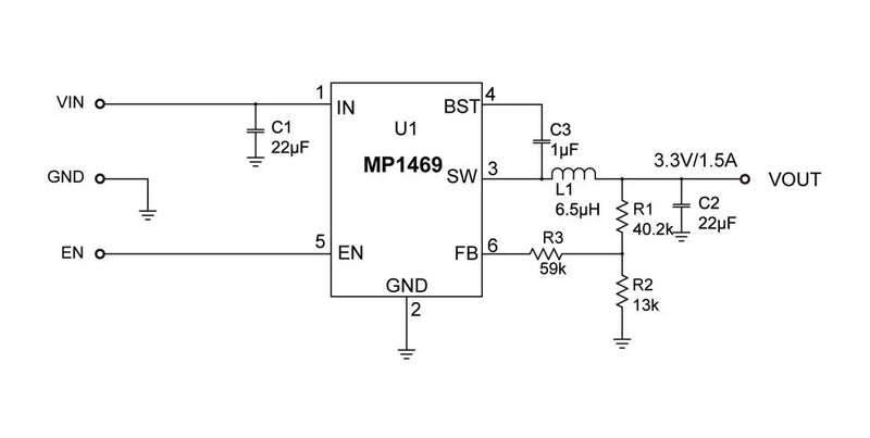 Monolithic Power Systems (MPS) MP1469GJ-P DC-DC Switching Synchronous Buck Regulator 4.7V-16V in 800mV to 13V out 1.5A 490kHz TSOT-23-6 New