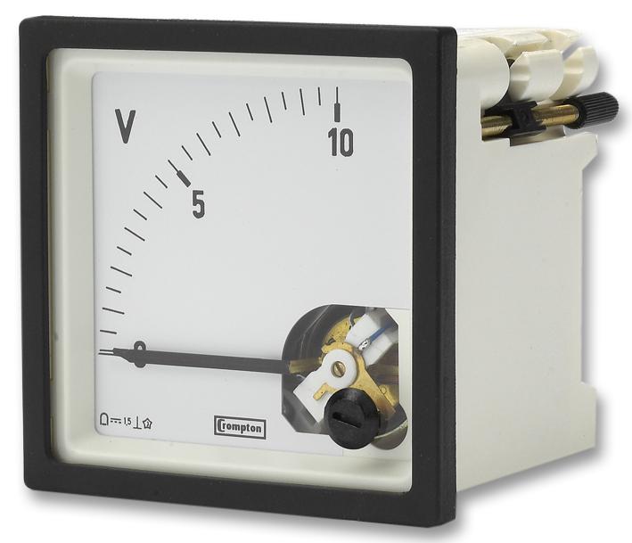 CROMPTON - TE CONNECTIVITY E243-01V-G-MT-MT Analogue Panel Meter, Shock Resistant, Calibrated at 23&deg;C, DC Voltage, 0V DC to 10V DC, 68 mm