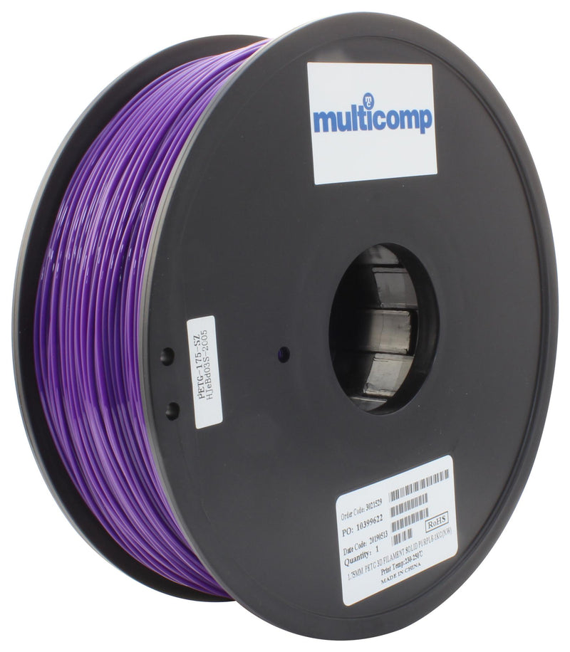 Multicomp MC011475 3D Printer Filament Petg 1.75 mm Solid Purple 250 &deg;C Melting Temp