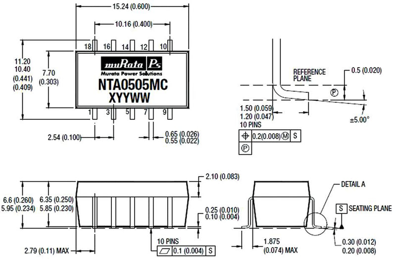 Murata Power Solutions NTA1215MC NTA1215MC Isolated Surface Mount DC/DC Converter Miniature ITE 1:1 1 W 2 Output 15 V 33 mA