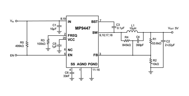 Monolithic Power Systems (MPS) MP9447GL-P DC-DC Switching Synchronous Buck Regulator 4.5V-36V in 800mV to 32.4V out 5A 650kHz QFN-EP-25 New