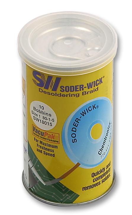 Chemtronics SW18045 Desoldering Braid Soder-Wick&reg; Rosin Static Dissipative Bobbins 2.8mm x 5 ft Pack of 10