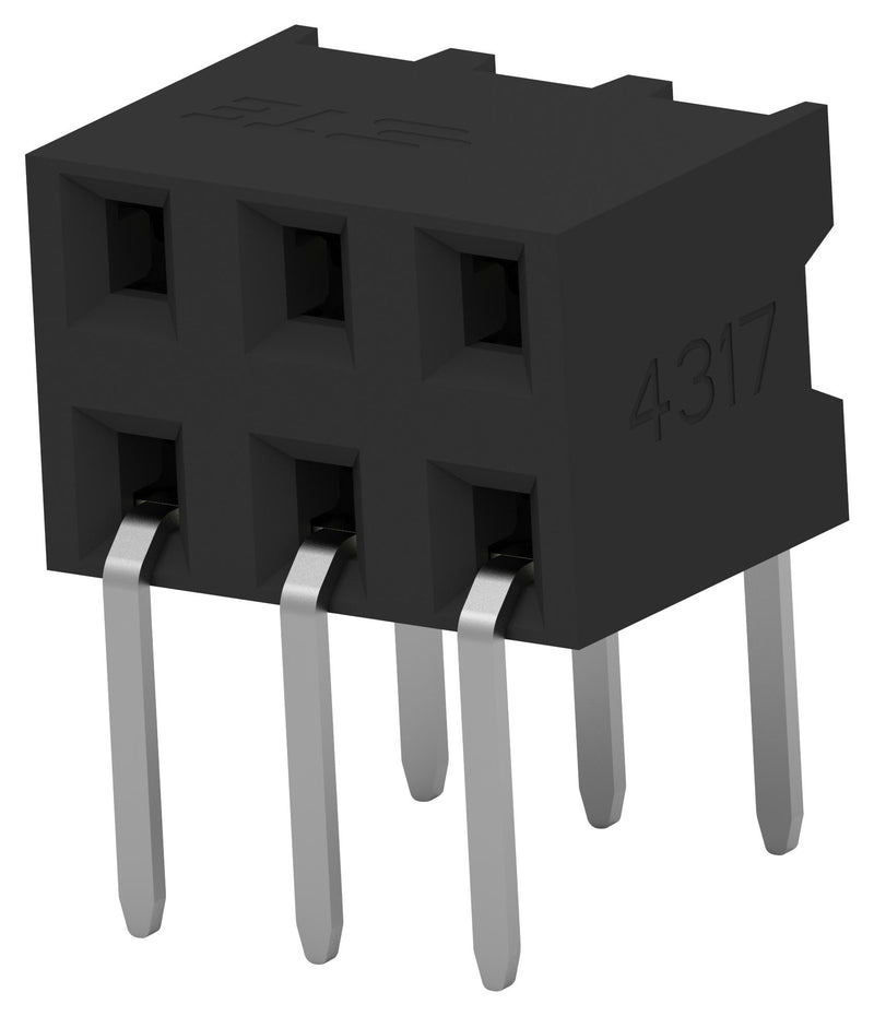 TE Connectivity 2314926-6 PCB Receptacle Board-to-Board 2 mm Rows 6 Contacts Through Hole Mount Right Angle