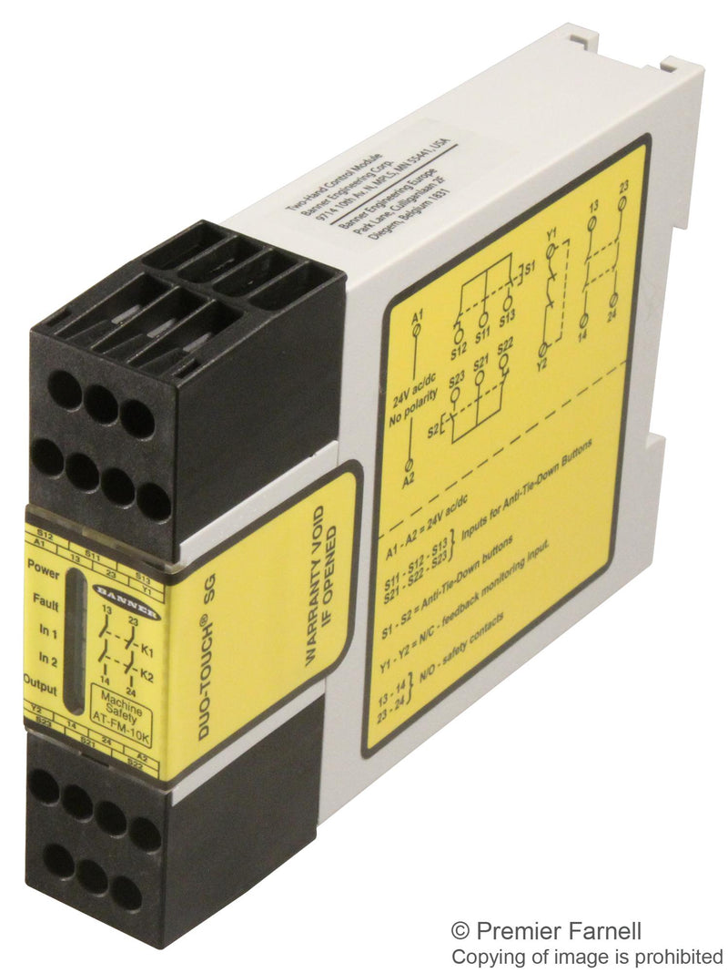 Banner Engineering AT-FM-10K Safety Relay 24 V DPST-NO Duo-Touch SG Series DIN Rail 6 A Screw