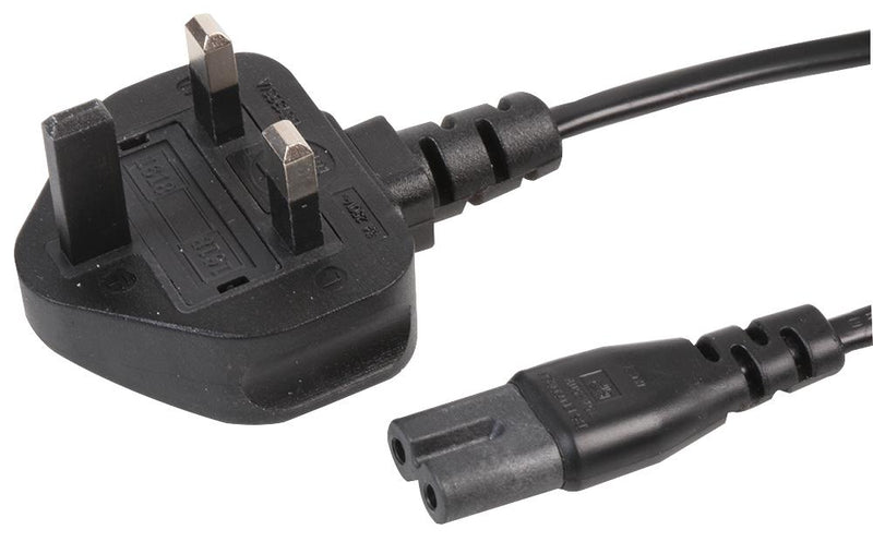 PRO Elec PEL00811 PEL00811 Mains Power Cord w/ 3A Fuse Plug UK to IEC 60320 C7 2 m 3 A 240 VAC Black