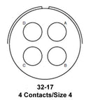 Amphenol Industrial GTC00LCF32-17P GTC00LCF32-17P Circular Connector Wall Mount Receptacle 4 Contacts Crimp Pin Reverse Bayonet 32-17