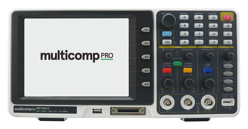 Multicomp PRO MP720013 EU-UK MSO / MDO Oscilloscope Logic Analyser 2 Analogue 16 Digital 1 Ext Trigger 100 MHz Gsps