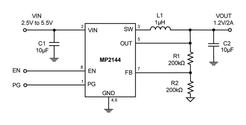 Monolithic Power Systems (MPS) MP2144GJ-P DC-DC Switching Synchronous Buck Regulator 2.5V-5.5V in 600mV to 5V out 2A 1.2MHz TSOT-23-8 New