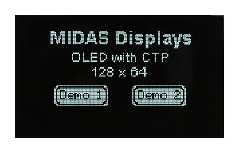 Midas MDOG128064H1D-WMC Graphic Oled 128 x 64 White on Black 3V I2C Parallel SPI 66.8mm 41.3mm -20 &deg;C