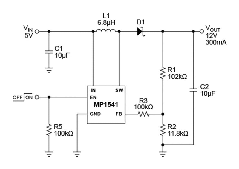 Monolithic Power Systems (MPS) MP1541GG-P DC-DC Switching Boost (Step Up) Regulator 2.5V-6V in 3V to 22V out 300mA 1.3MHz QFN-8 New