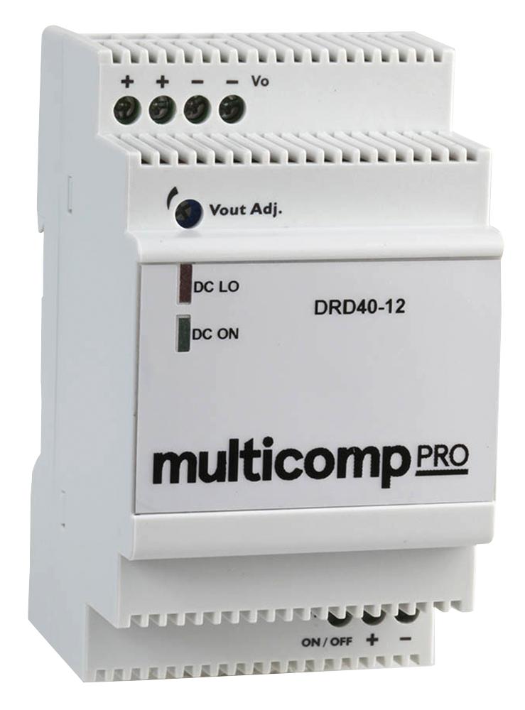 Multicomp PRO MP-DRD40-12 Isolated DIN Rail Mount DC/DC Converter ITE 3:1 40 W 1 Output 12 V 3.4 A