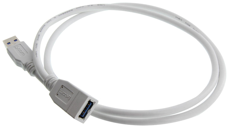 L-COM U3A00062-1M USB Cable 3.0 A PLUG-A Rcpt WHT 3.3FT