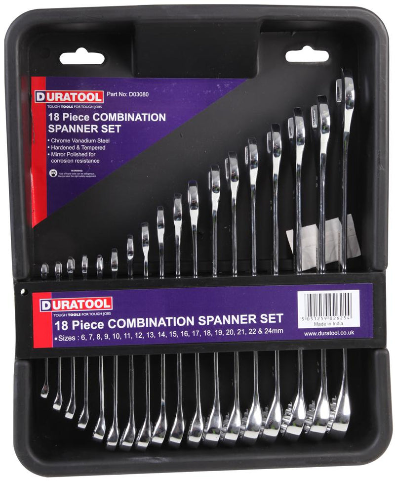 Duratool D03080 Spanner Set Combination 6 mm - 24 18 Piece