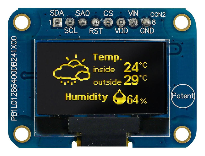 Midas MDOB128064VV-YI Graphic Oled 128 x 64 Pixels Yellow on Black 3V I2C 38mm 28.5mm -40 &deg;C