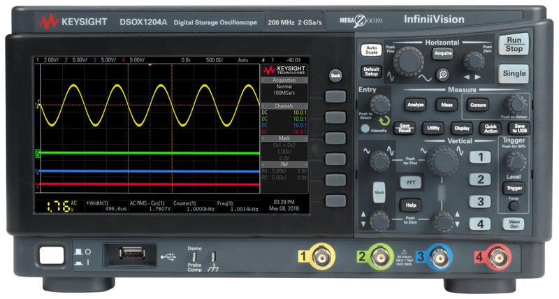 Keysight Technologies DSOX1204A+D1200BW2A Digital Oscilloscope Infiniivision 1000 X-Series 4 Channel 200 MHz 1 Gsps Mpts 1.7 ns