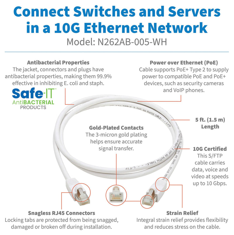 TRIPP-LITE N262AB-005-WH N262AB-005-WH Enet Cable RJ45 PLUG-PLUG 5FT White