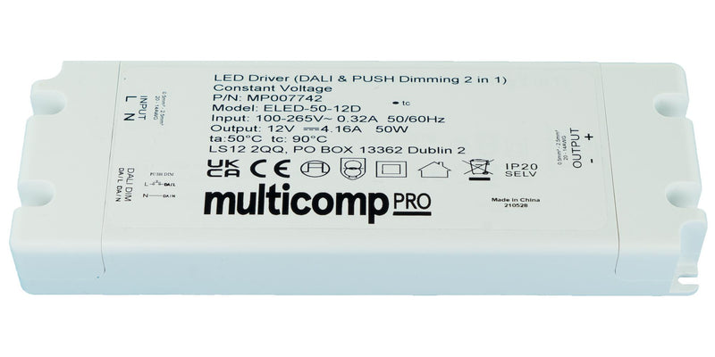 Multicomp PRO MP007743 MP007743 LED Driver IP20 Lighting 50 W 24 V 2.08 A Constant Voltage 100