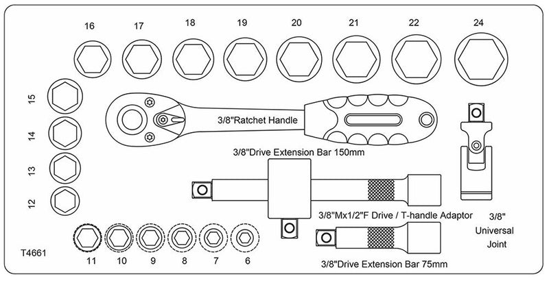 CK Tools T4661 T4661 Sure Drive Socket Set 3/8" Sockets &amp; Bits 23Pc