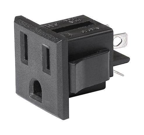 Schurter 3-119-051 Nema Line Outlet 5-15R SNAP-IN Mounting Front Side Solder Terminal Black Without Insulation Wall 41AH7707