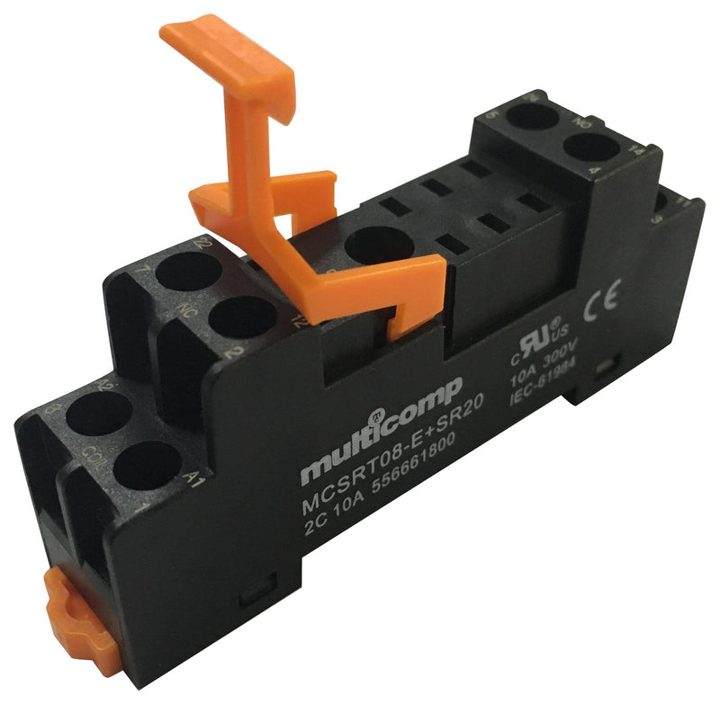 Multicomp MCSRT08-E + SR20 Relay Socket DIN Rail Screw 8 Pins 10 A 300 V SRT Series