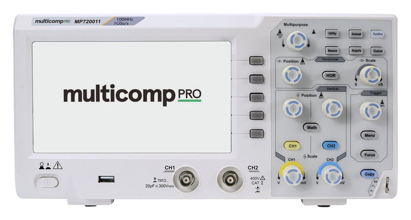 Multicomp PRO MP720011 EU-UK Digital Oscilloscope Economical Eco Series 2 Analogue 100 MHz 1 Gsps 10 Kpts 3.5 ns