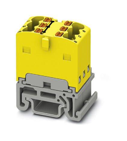 Phoenix Contact PTFIX 6X15-NS15A YE Panel Mount Barrier Terminal Block Yellow 17.5 A 500 V 6 Pole Push In 14 AWG