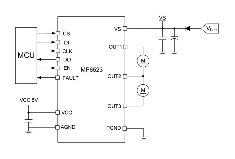 Monolithic Power Systems (MPS) MP6523GR-Z MP6523GR-Z Motor Driver/Controller Half Bridge 2 Outputs 7 V to 28 Supply 900 mA Output QFN-24