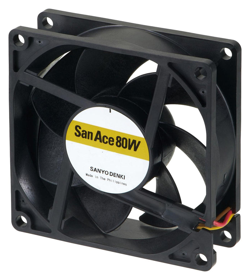 Sanyo Denki 9WPA0812P4G001 DC Axial Fan 12 V Square 80 mm 25 Ball Bearing 81.9 CFM