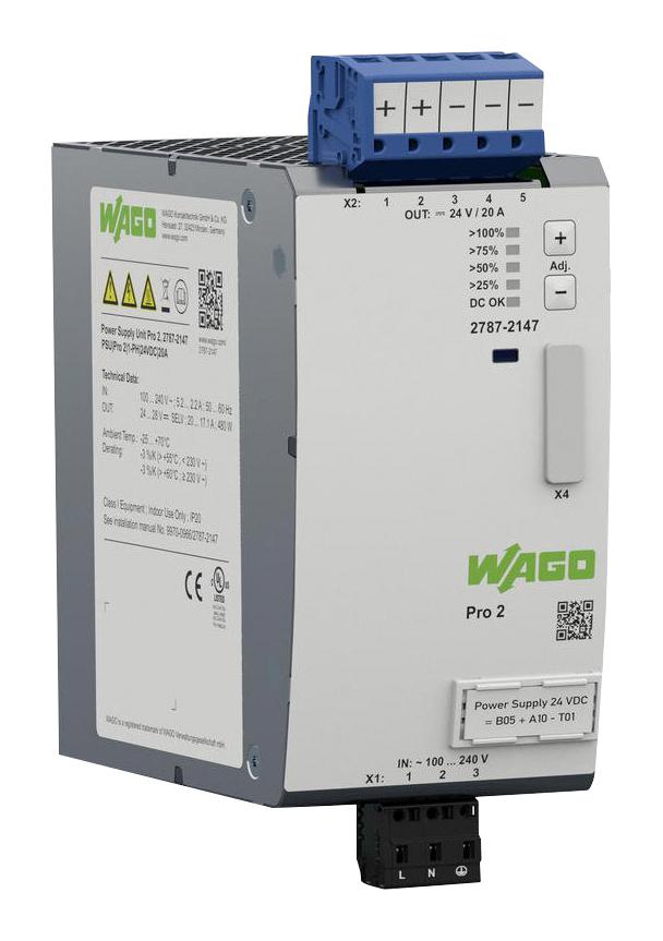 Wago 2787-2147 2787-2147 AC/DC DIN Rail Power Supply (PSU) ITE &amp; Hazardous Locations 1 Output 480 W 24 V 20 A