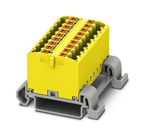 Phoenix Contact PTFIX 18X25-NS35A YE Panel Mount Barrier Terminal Block Yellow NS35 24 A 690 V 18 Pole Push In 12 AWG