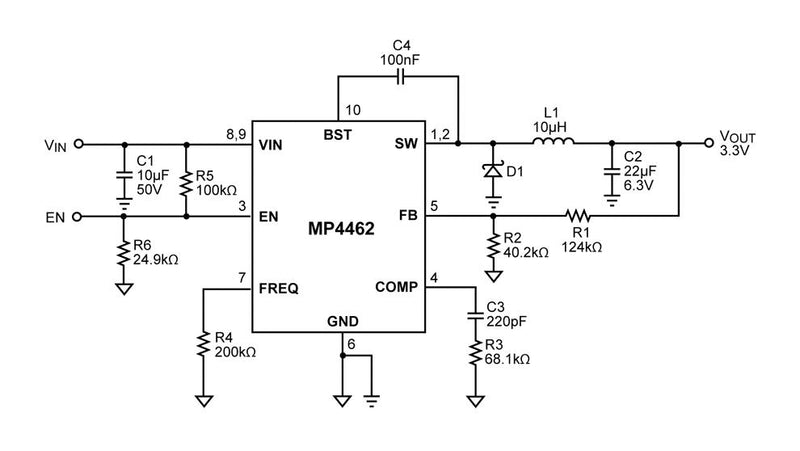 Monolithic Power Systems (MPS) MP4462DQ-LF-P DC-DC Switching Buck (Step Down) Regulator 3.8V-36V in 800mV to 30V out 3.5A 4MHz QFN-EP-10 New