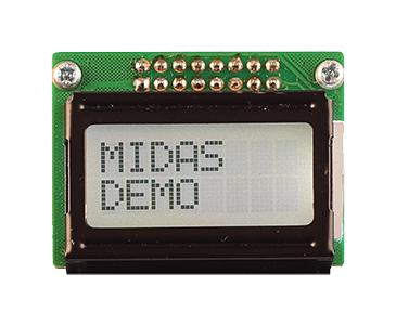 Midas MC20805B6W-FPTLW3.3-V2 MC20805B6W-FPTLW3.3-V2 Alphanumeric LCD 8 x 2 Black on White 3.3V Parallel English Japanese Transflective