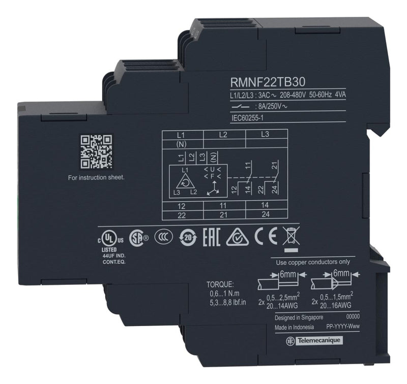 Schneider Electric RMNF22TB30 Phase Monitoring Relay DPDT-CO 8 A DIN Rail Screw 250 VAC